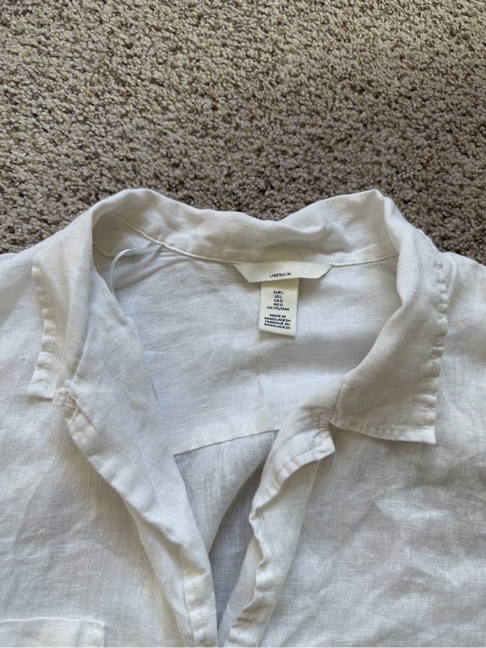 H&M Boxy Linen Button Down Top White Cropped Large - Picture 2 of 3